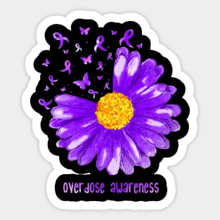 Daisy Butterfly Purple Ribbon Overdose Awareness Sticker
